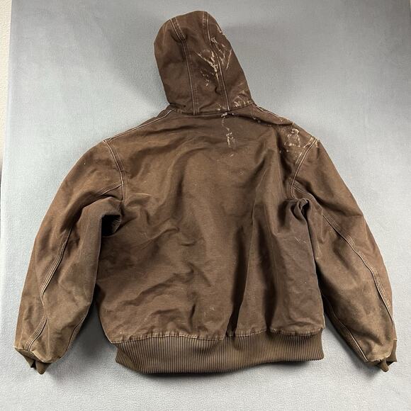Carhartt Jacket Mens 2XL Brown Hooded Full Zip Up Canvas Quilt Lined Workwear - Picture 8 of 12